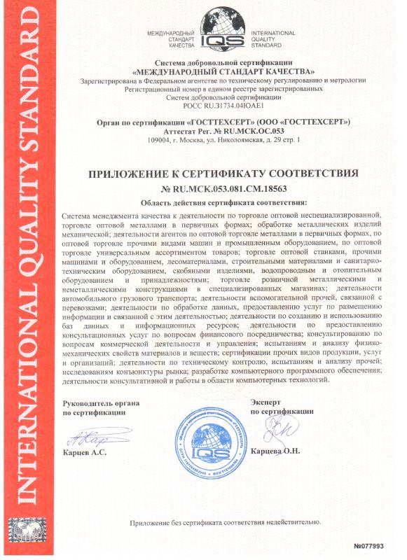 Приложение к сертификату соответствия ГОСТ
